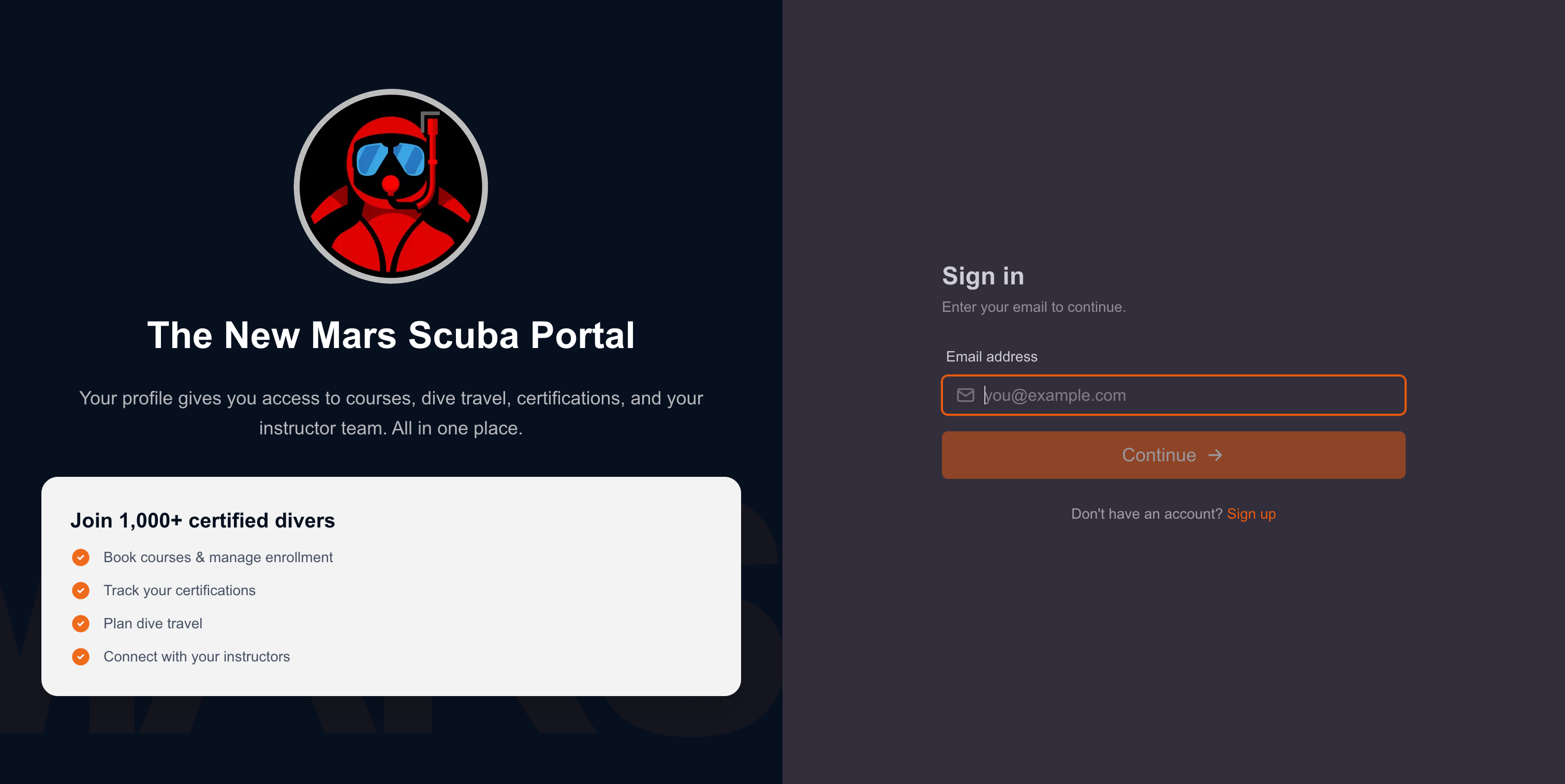 The standalone Mars Scuba login app.